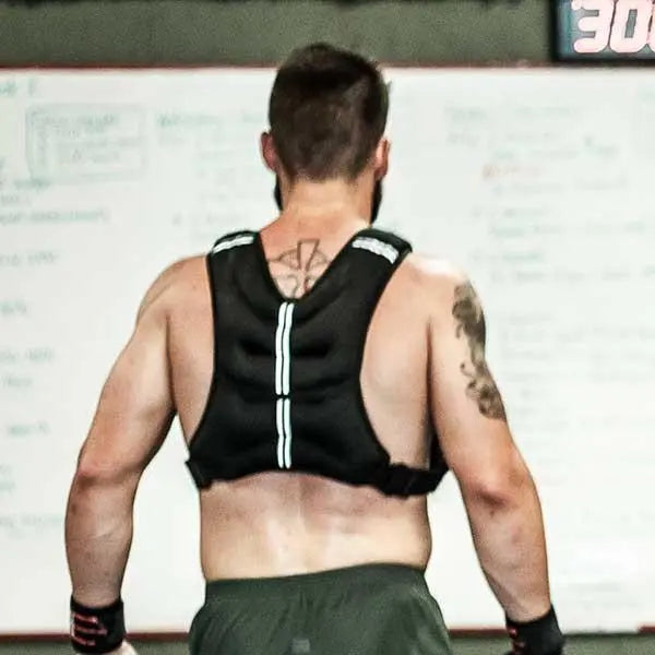 Back view of an athlete wearing the WODmaster Weight Vest
